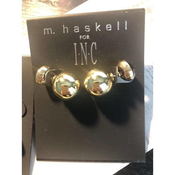 2 Pair M Haskell INC Earring Dual Post & Jacket Gold Black Filigree Rhinestone - Picture 6 of 10